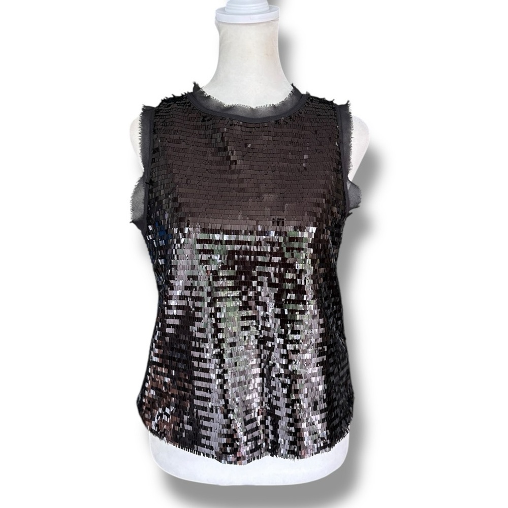 Who What Wear Black Sequin Keyhole Cutout Sleeveless Top | Extra Small